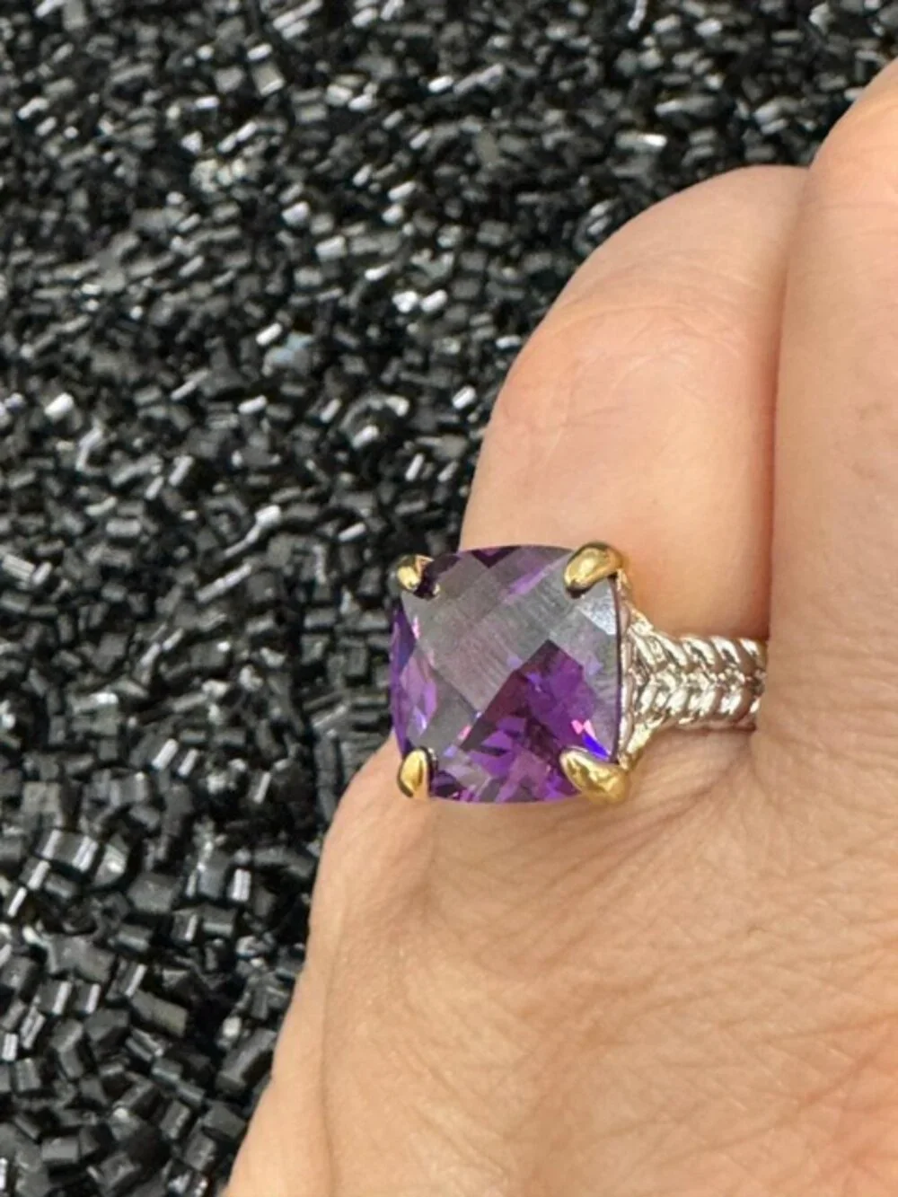 18K White Gold & Yellow Gold Filled Purple AAA CZ Statement Ring Size 7 NWOT
